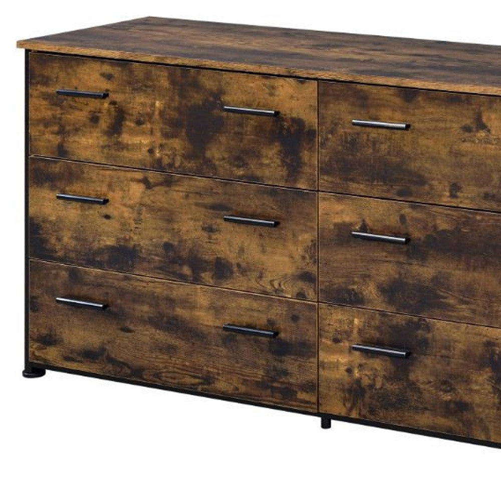 59" Brown and Black Six Drawer Double Dresser-4