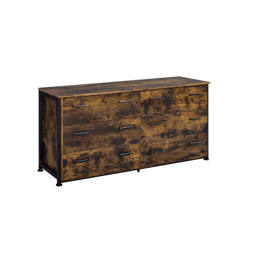 59" Brown and Black Six Drawer Double Dresser-0