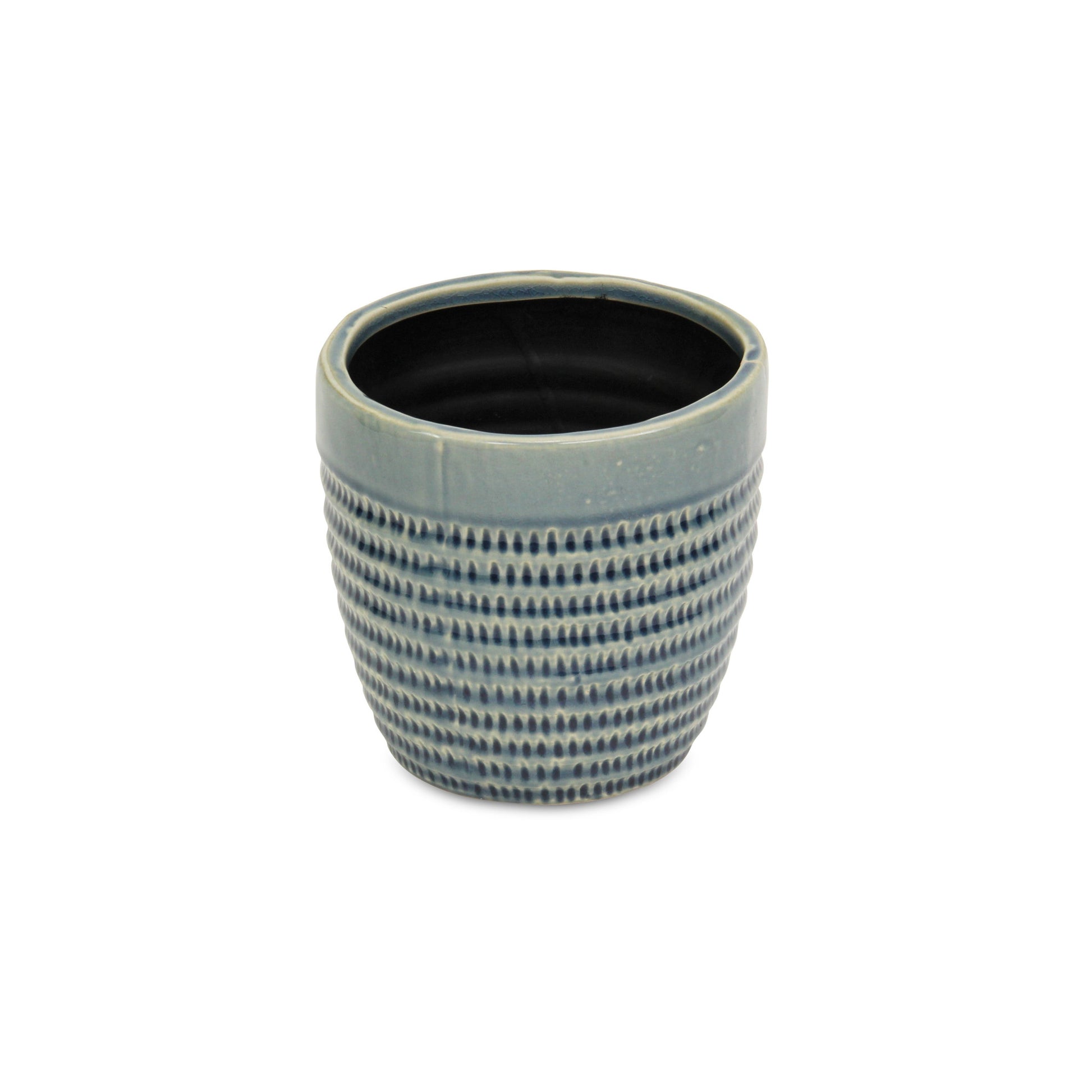 6" Aqua Striped Ceramic Indoor Outdoor Round Pot Planter-2