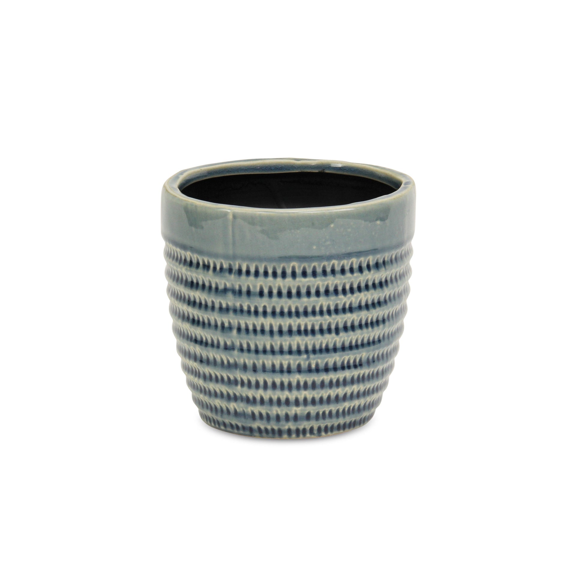 6" Aqua Striped Ceramic Indoor Outdoor Round Pot Planter-3