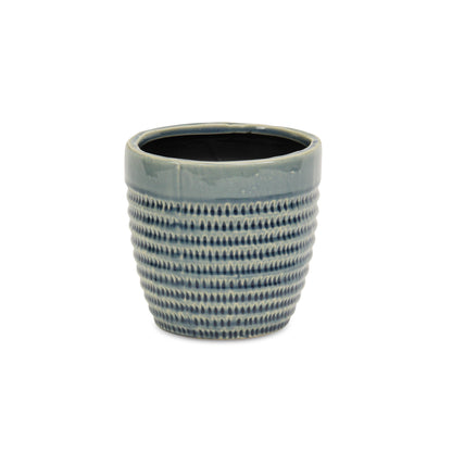 6" Aqua Striped Ceramic Indoor Outdoor Round Pot Planter-3