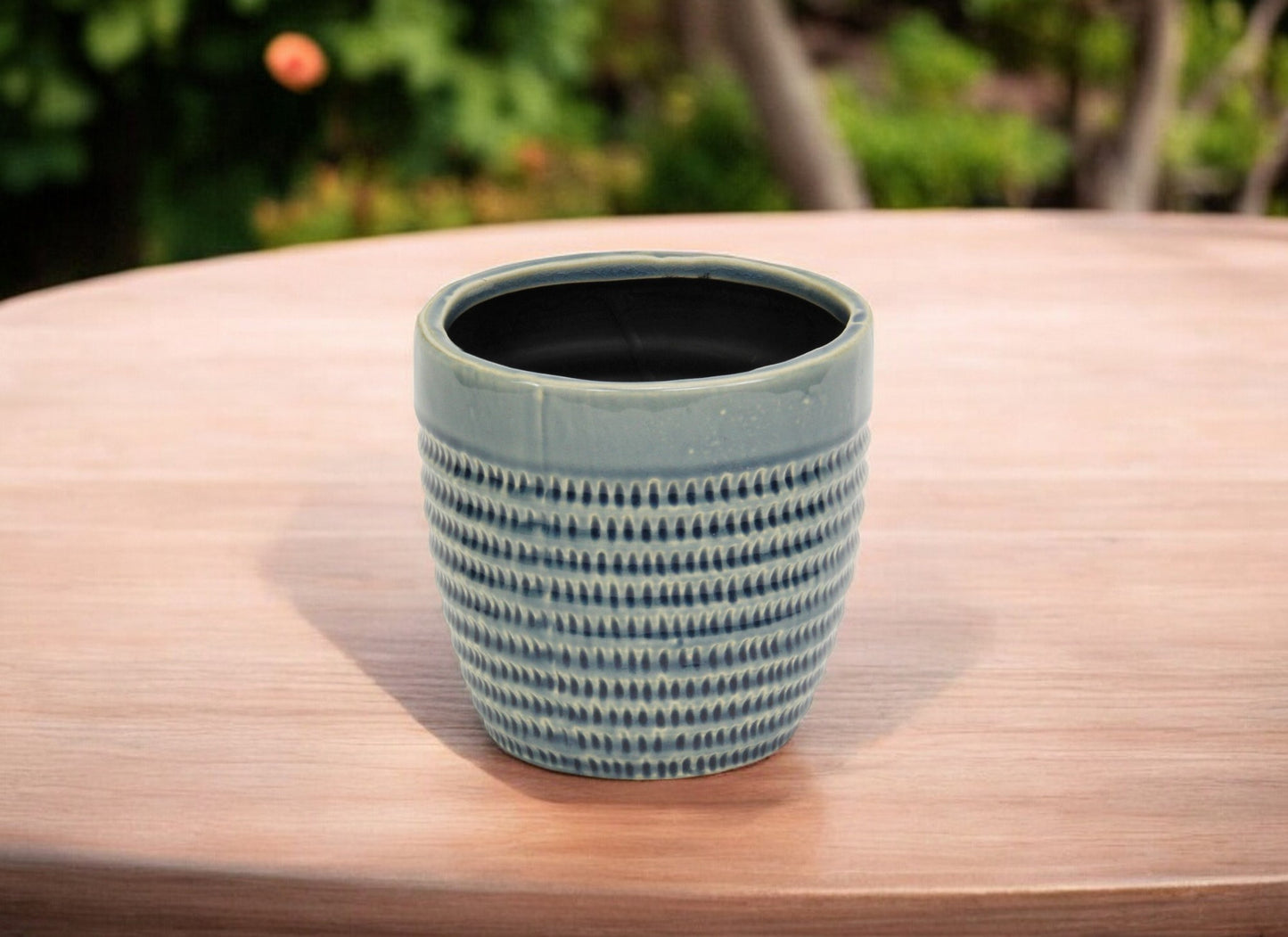 6" Aqua Striped Ceramic Indoor Outdoor Round Pot Planter-0