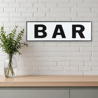8" X 25" White and Black Handcrafted Bar Metal Wall Decor-1
