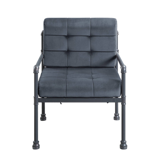 27" Gray and Steel Blue Velvet Arm Chair-0