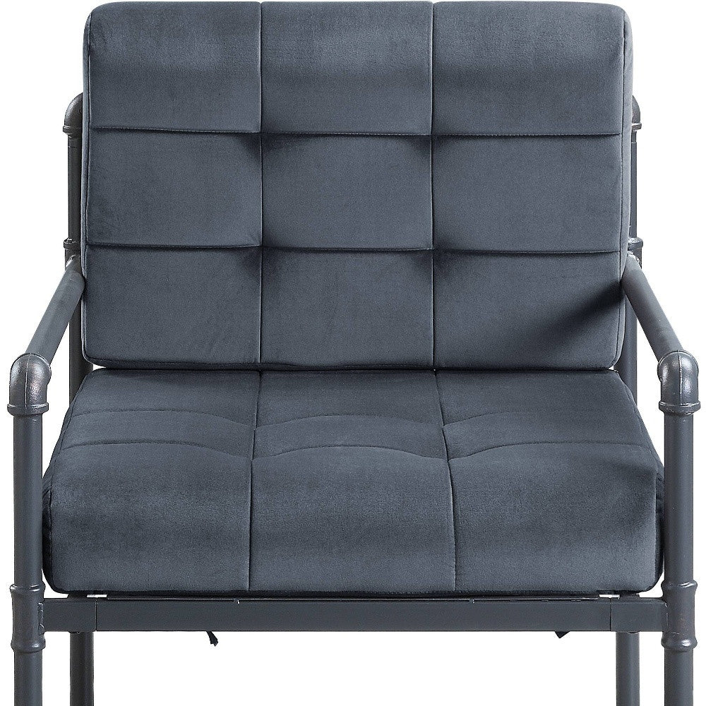 27" Gray and Steel Blue Velvet Arm Chair-3