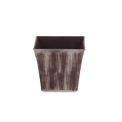7" Brown and Ivory Textural Tone On Tone Recycled Plastic Indoor Outdoor Square Pot Planter-1