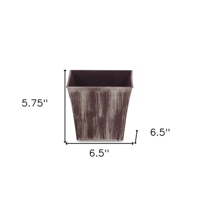 7" Brown and Ivory Textural Tone On Tone Recycled Plastic Indoor Outdoor Square Pot Planter-4