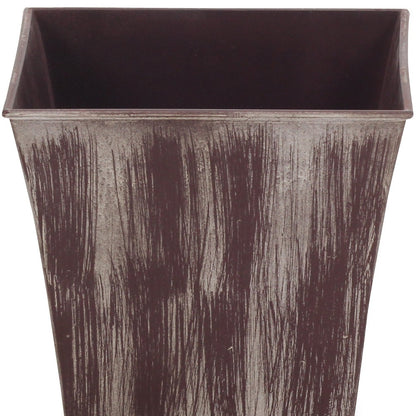 7" Brown and Ivory Textural Tone On Tone Recycled Plastic Indoor Outdoor Square Pot Planter-3