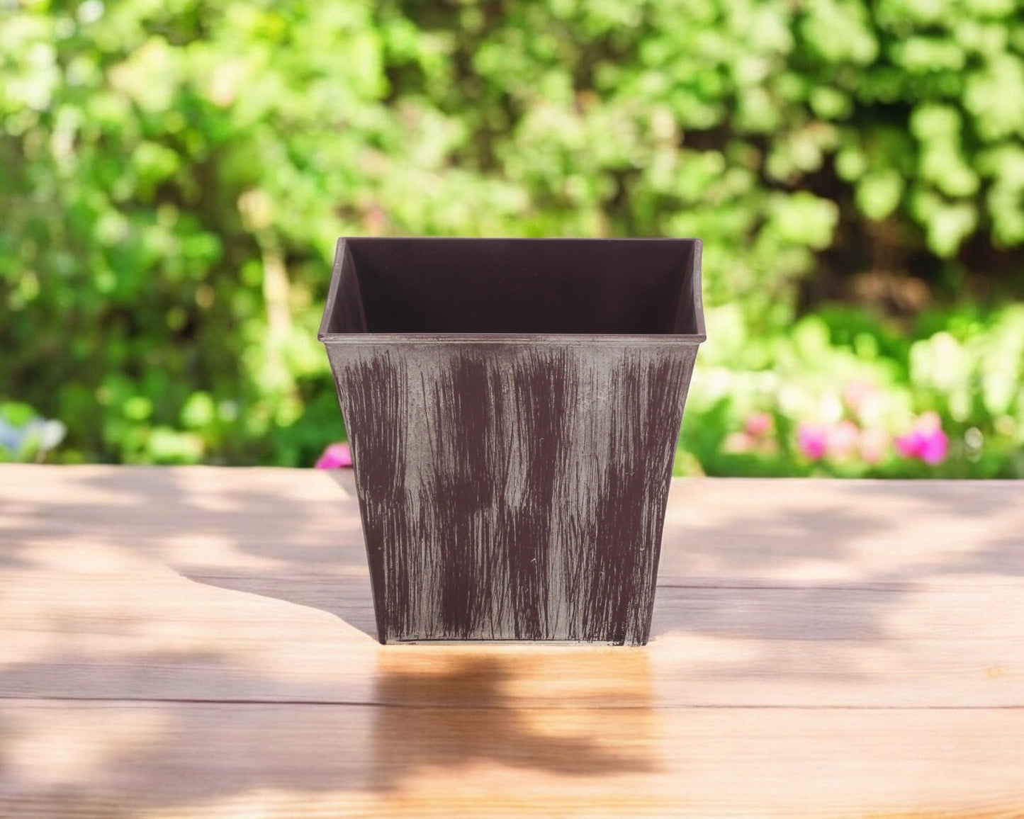 7" Brown and Ivory Textural Tone On Tone Recycled Plastic Indoor Outdoor Square Pot Planter-0