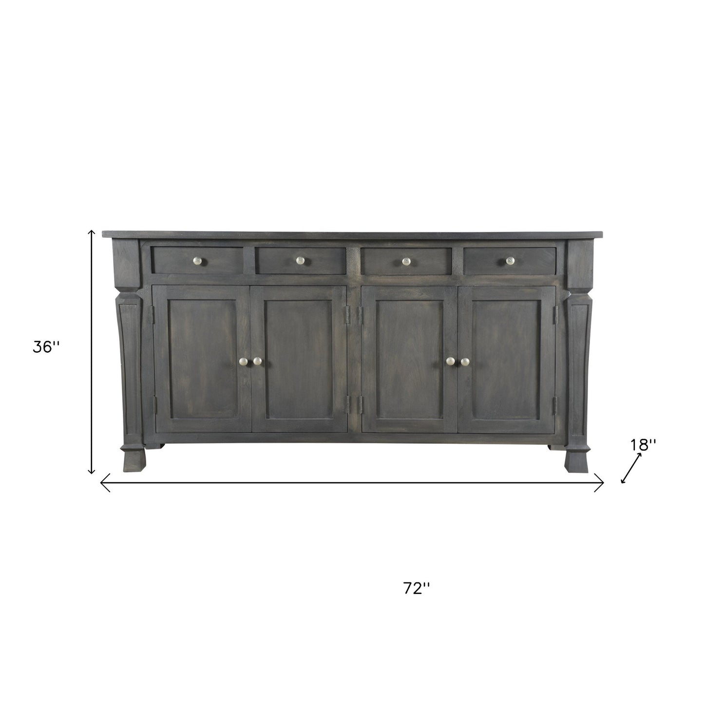 72" Dark Gray Solid Wood Four Drawer Sideboard with Four Doors-5