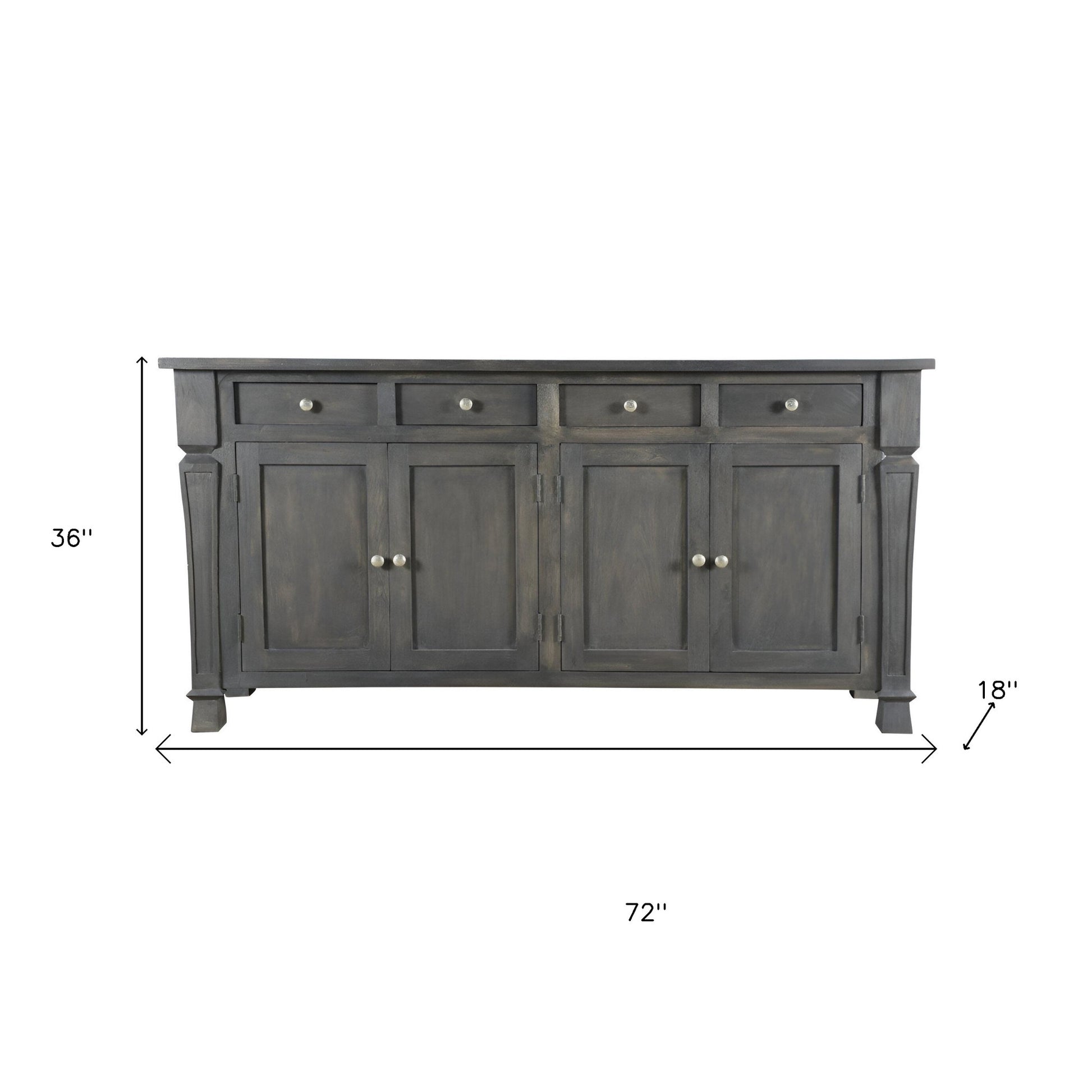 72" Dark Gray Solid Wood Four Drawer Sideboard with Four Doors-5