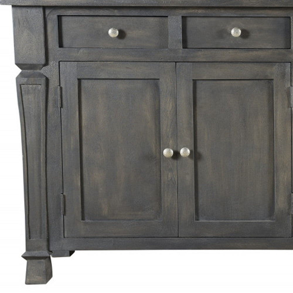 72" Dark Gray Solid Wood Four Drawer Sideboard with Four Doors-3