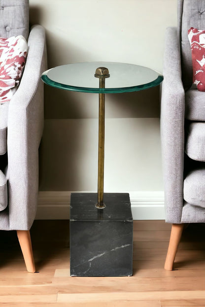 22" Black And Clear Glass Round End Table-1