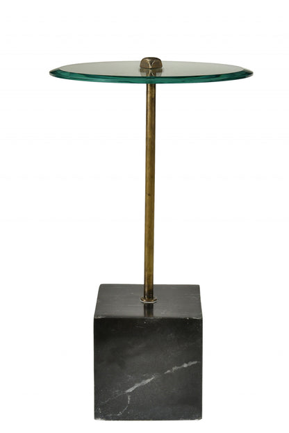 22" Black And Clear Glass Round End Table-2