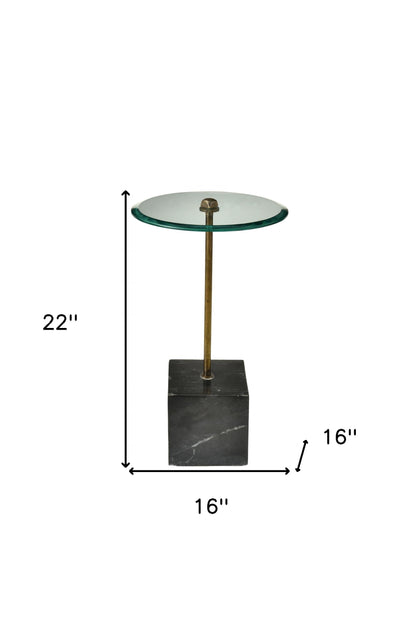 22" Black And Clear Glass Round End Table-4