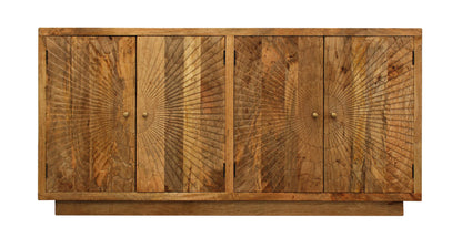 72" Natural Distressed Solid Wood Carved Geometric Sideboard with Four Doors-1