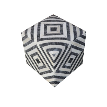 18" Dark Gray and Ivory Hair on Hide Cube Geometric Pouf Ottoman-1