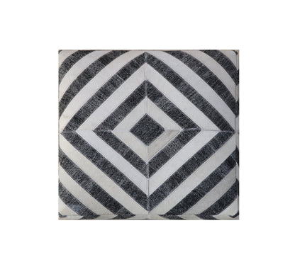 18" Dark Gray and Ivory Hair on Hide Cube Geometric Pouf Ottoman-3