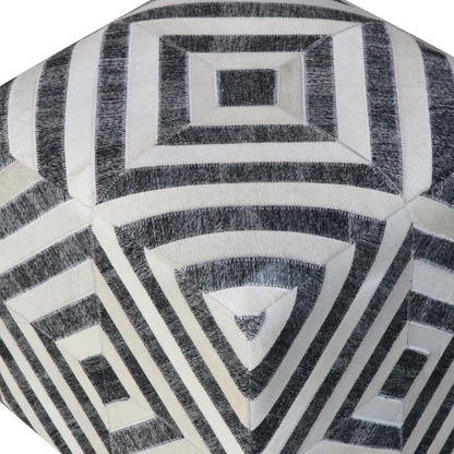 18" Dark Gray and Ivory Hair on Hide Cube Geometric Pouf Ottoman-4
