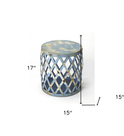 17" Rustic Blue Iron Lattice Round Top End Table-3