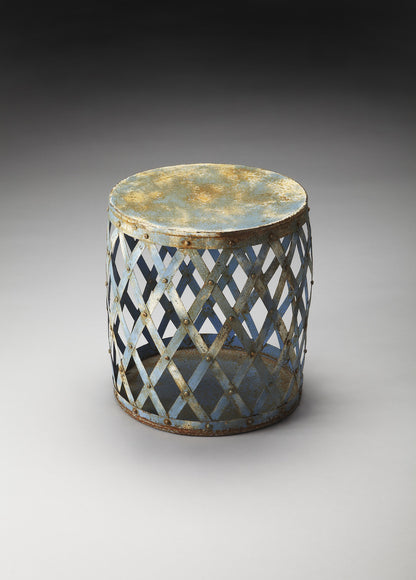 17" Rustic Blue Iron Lattice Round Top End Table-2