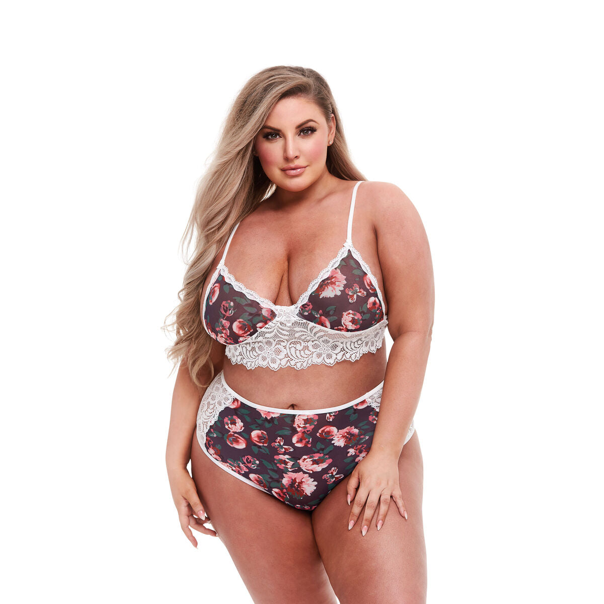 Lace Underwear Set Baci Lingerie Floral & Lace Grey (XL)-0