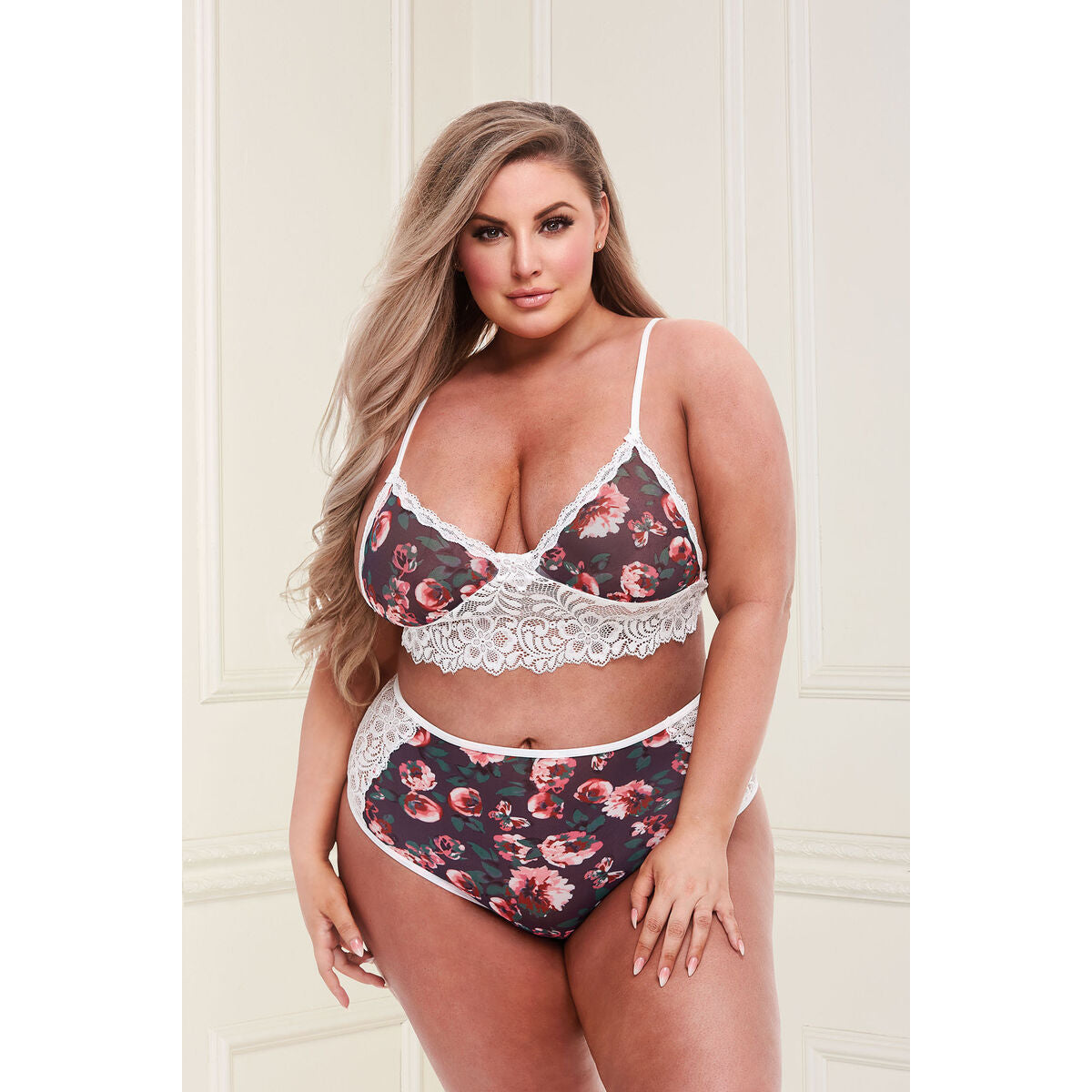 Lace Underwear Set Baci Lingerie Floral & Lace Grey (XL)-3
