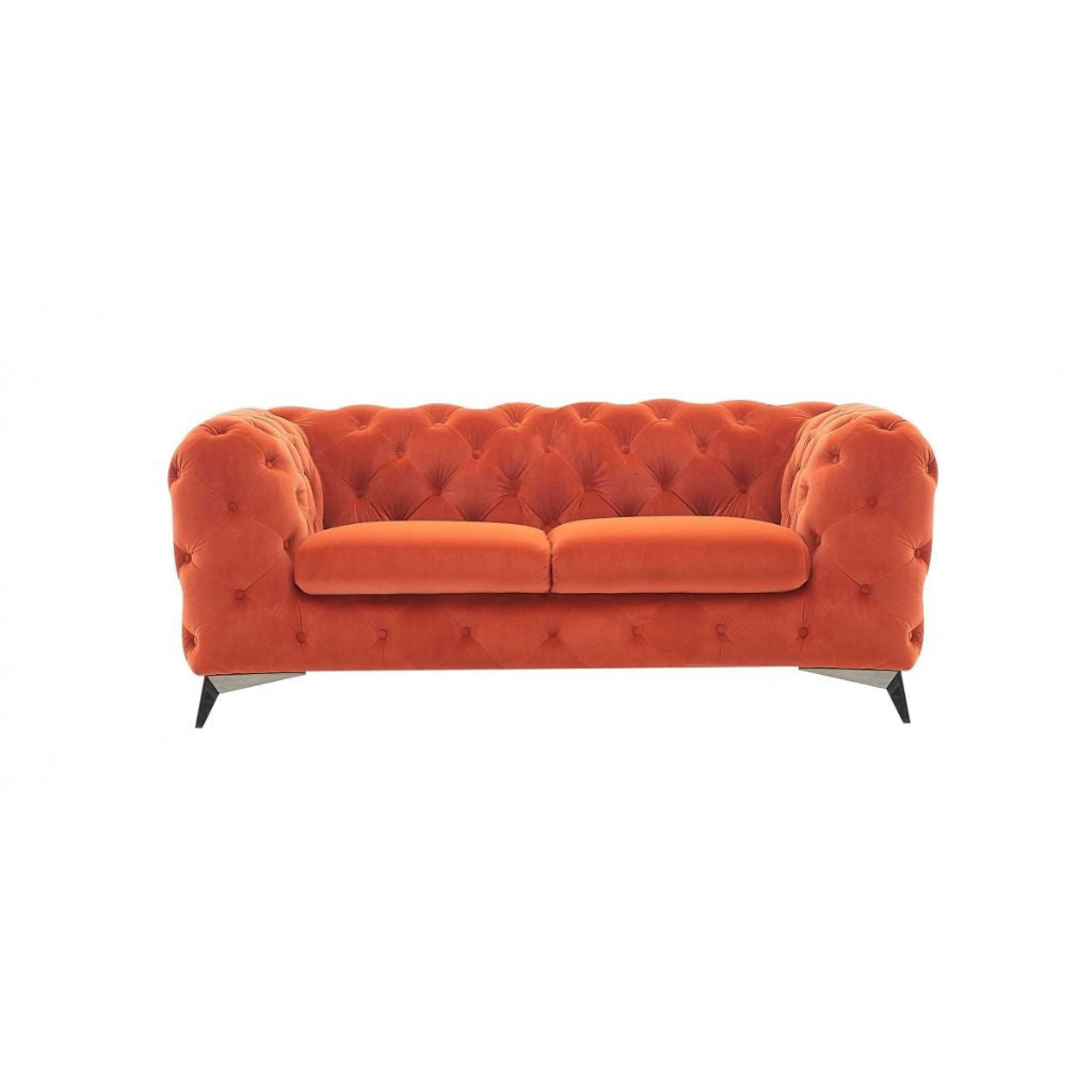 74" Orange And Silver Velvet Chesterfield Loveseat-0