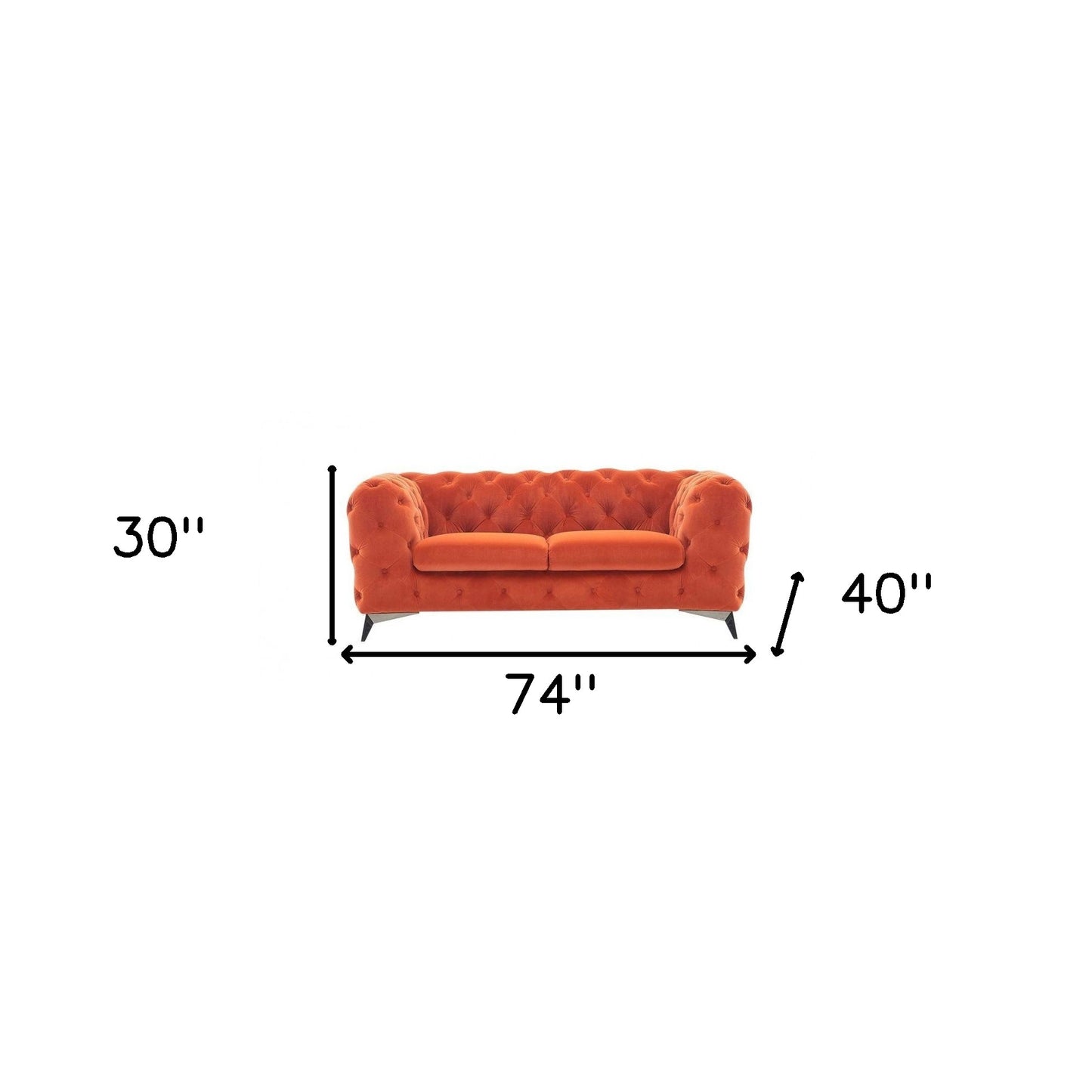 74" Orange And Silver Velvet Chesterfield Loveseat-4