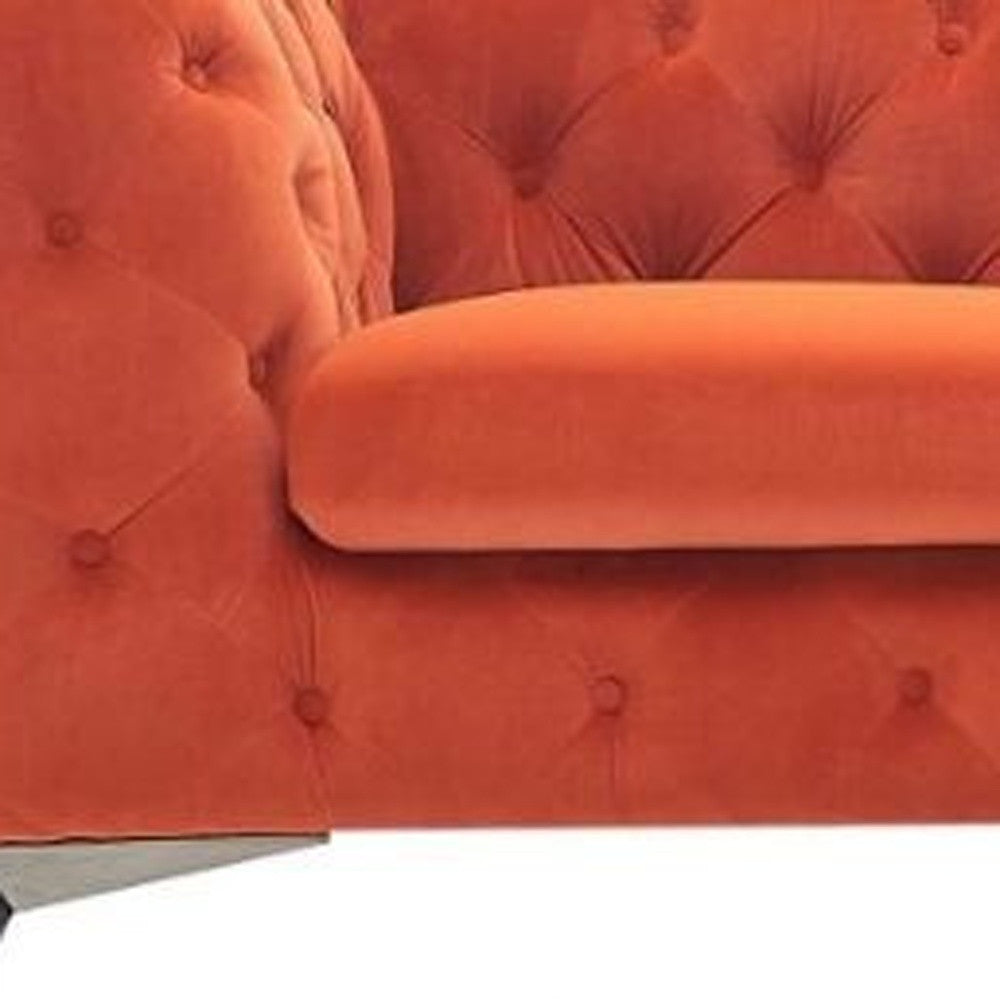 74" Orange And Silver Velvet Chesterfield Loveseat-2