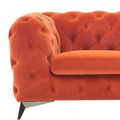 74" Orange And Silver Velvet Chesterfield Loveseat-3