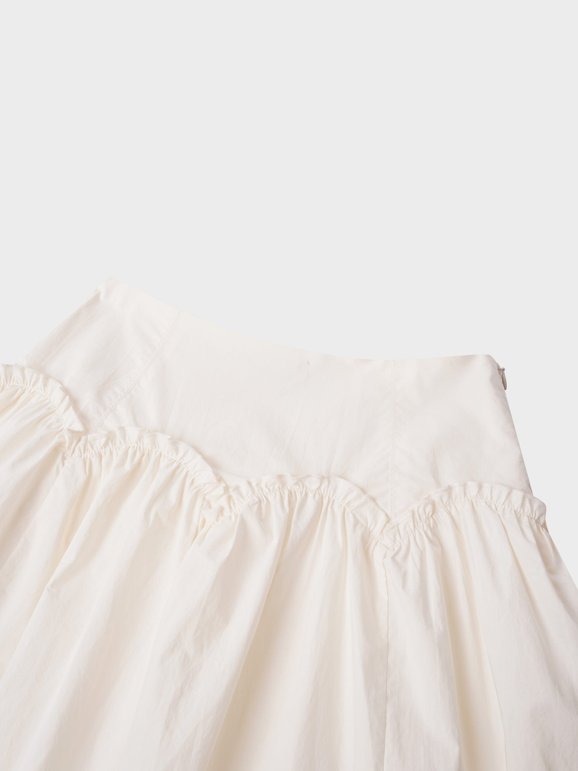 Yoke Ruffle Skirt-White-3