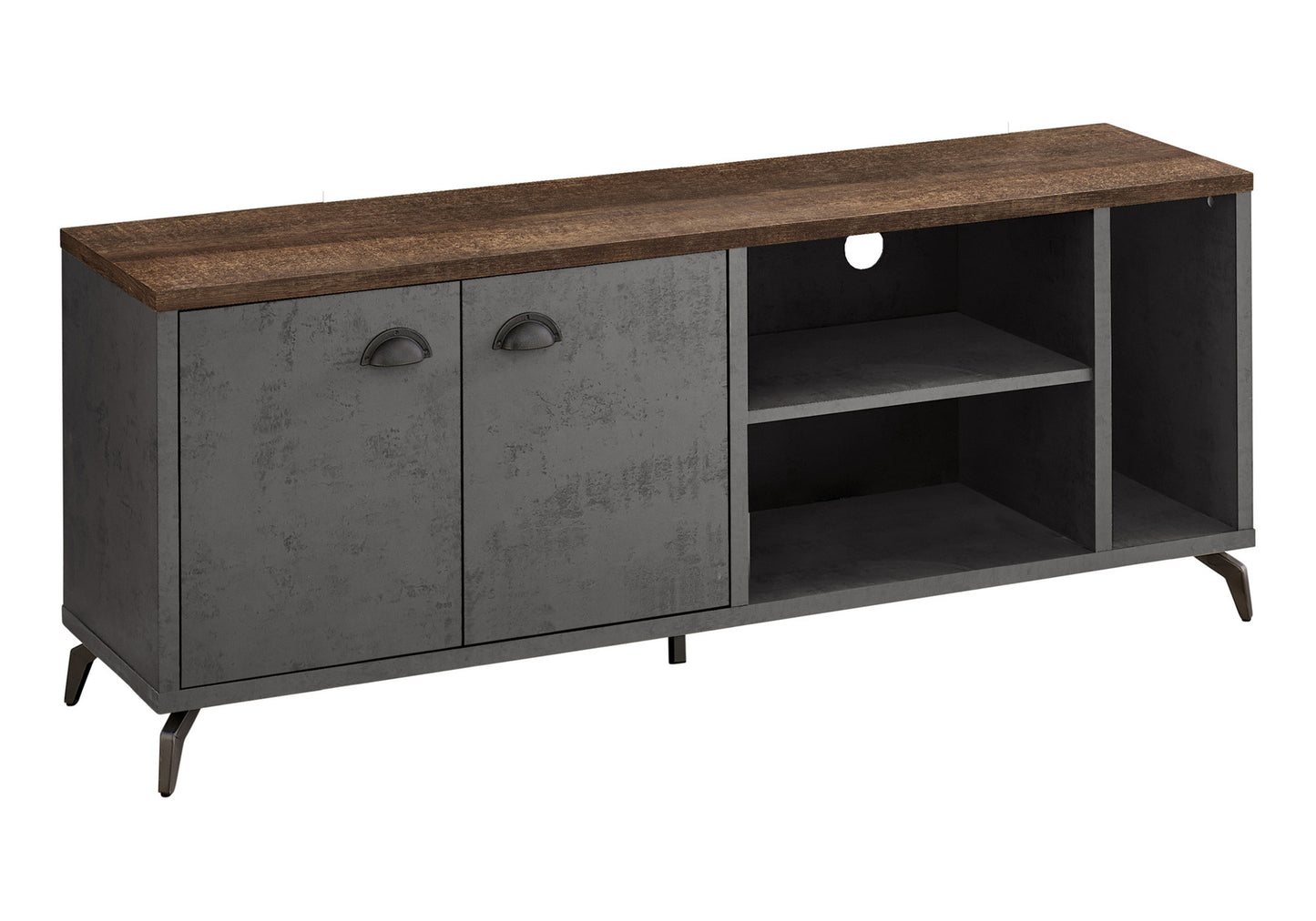 60" Brown And Gray Distressed Reclaimed Wood Enclosed and Open Storage TV Stand-1