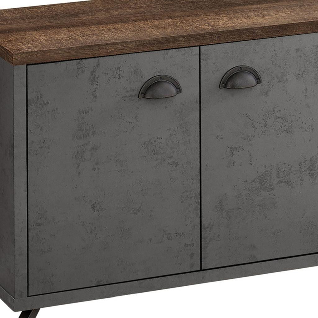 60" Brown And Gray Distressed Reclaimed Wood Enclosed and Open Storage TV Stand-2