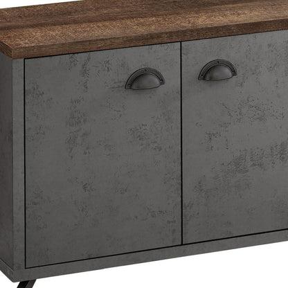 60" Brown And Gray Distressed Reclaimed Wood Enclosed and Open Storage TV Stand-2