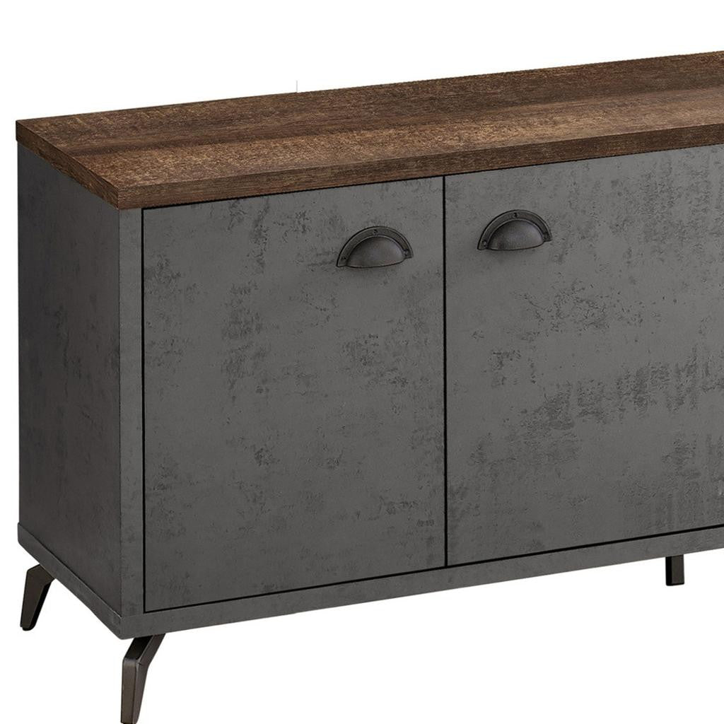 60" Brown And Gray Distressed Reclaimed Wood Enclosed and Open Storage TV Stand-3