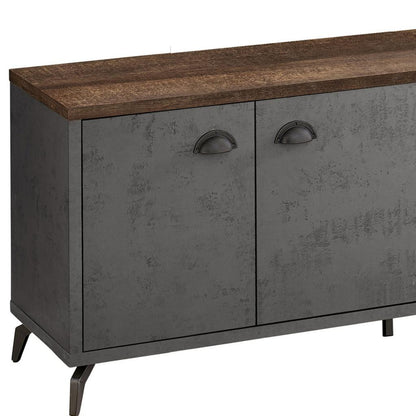 60" Brown And Gray Distressed Reclaimed Wood Enclosed and Open Storage TV Stand-3