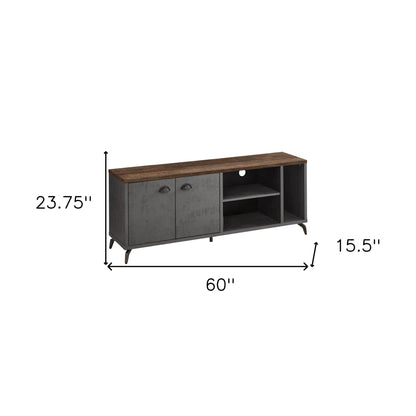 60" Brown And Gray Distressed Reclaimed Wood Enclosed and Open Storage TV Stand-6