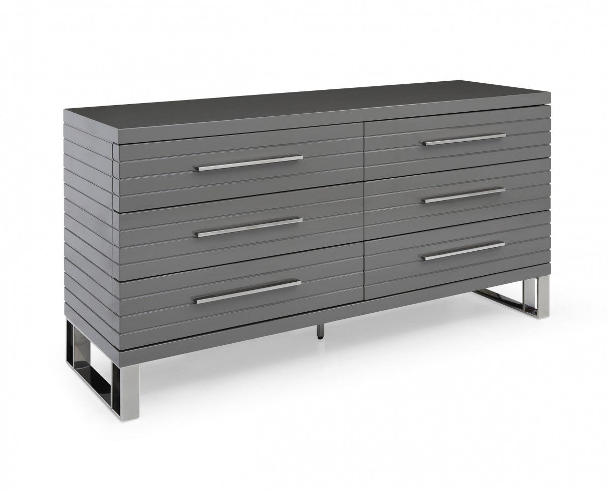 59" Grey Solid And Manufactured Wood Six Drawer Dresser-0