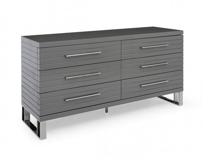 59" Grey Solid And Manufactured Wood Six Drawer Dresser-0