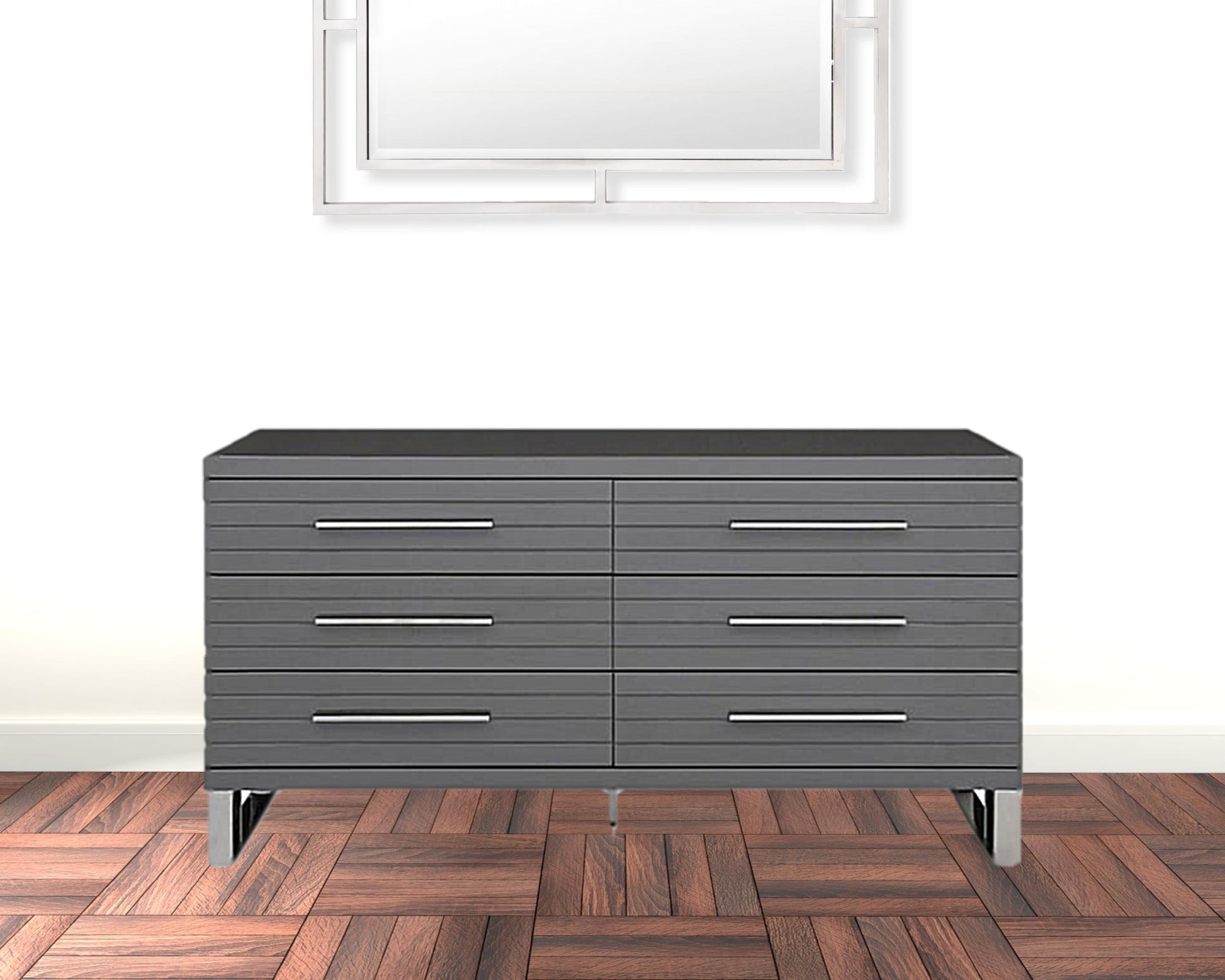 59" Grey Solid And Manufactured Wood Six Drawer Dresser-2
