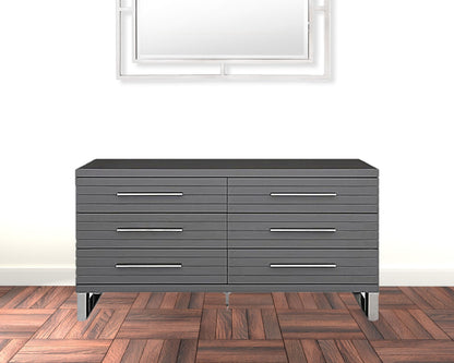 59" Grey Solid And Manufactured Wood Six Drawer Dresser-2