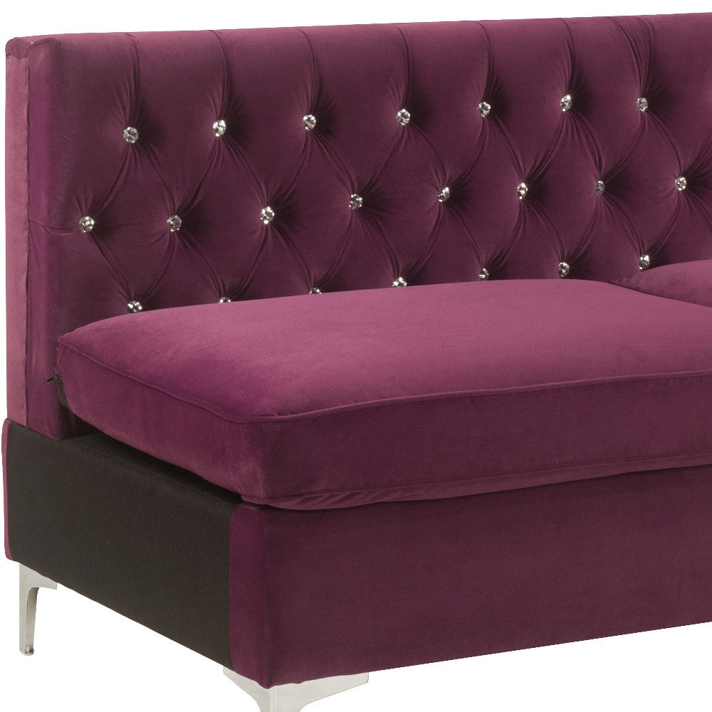 69" Burgundy Velvet Modular Sofa With Silver Legs-3