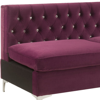 69" Burgundy Velvet Modular Sofa With Silver Legs-3