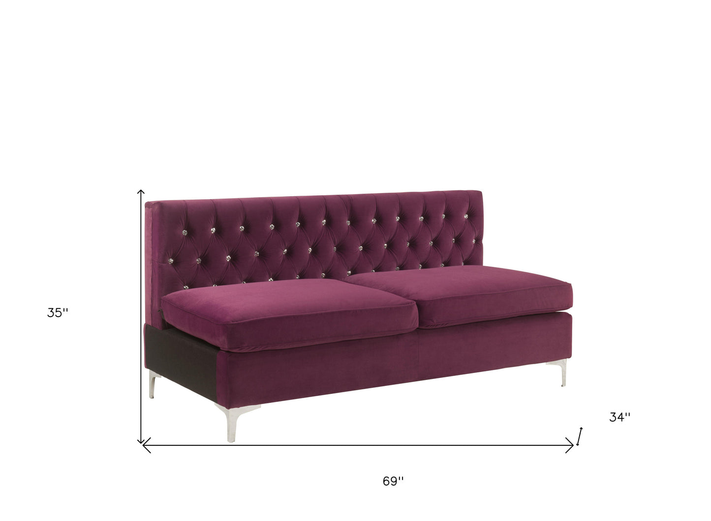 69" Burgundy Velvet Modular Sofa With Silver Legs-5