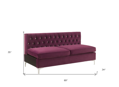 69" Burgundy Velvet Modular Sofa With Silver Legs-5