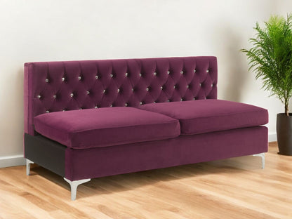 69" Burgundy Velvet Modular Sofa With Silver Legs-0