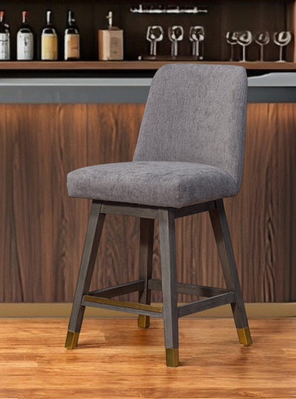 26" Taupe and Gray Solid Wood Counter Height Swivel Bar Chair-1