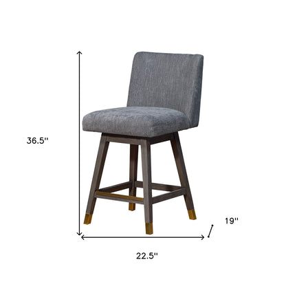 26" Gray and Brown Solid Wood Counter Height Swivel Bar Chair-8
