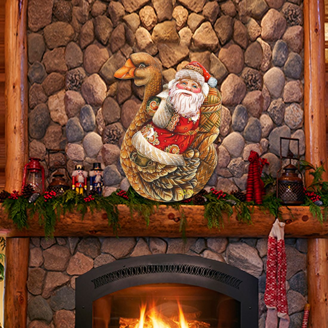 Christmas Goose Santa Christmas Door Decor by G. DeBrekht - Christmas Santa Snowman Decor - 8121633H-1